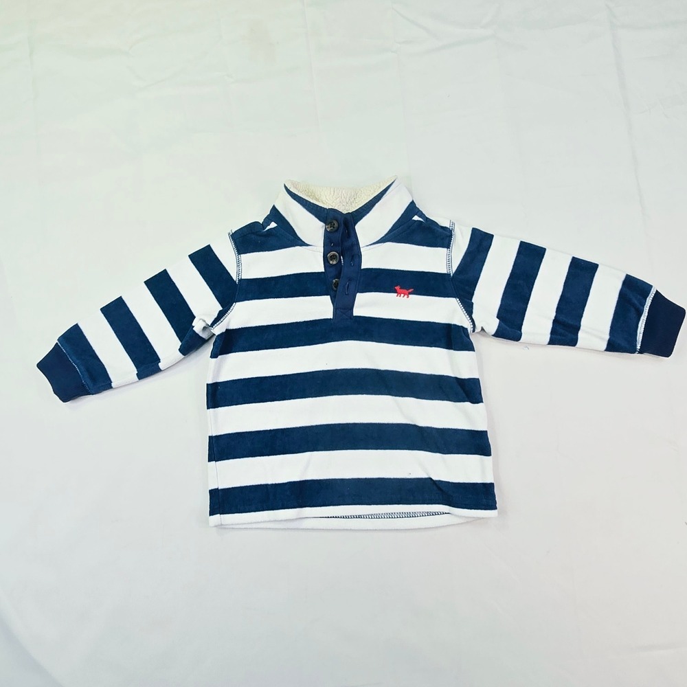 Carters Baby Boy Striped Fleece Pullover 18M Navy White Fox Embroidery